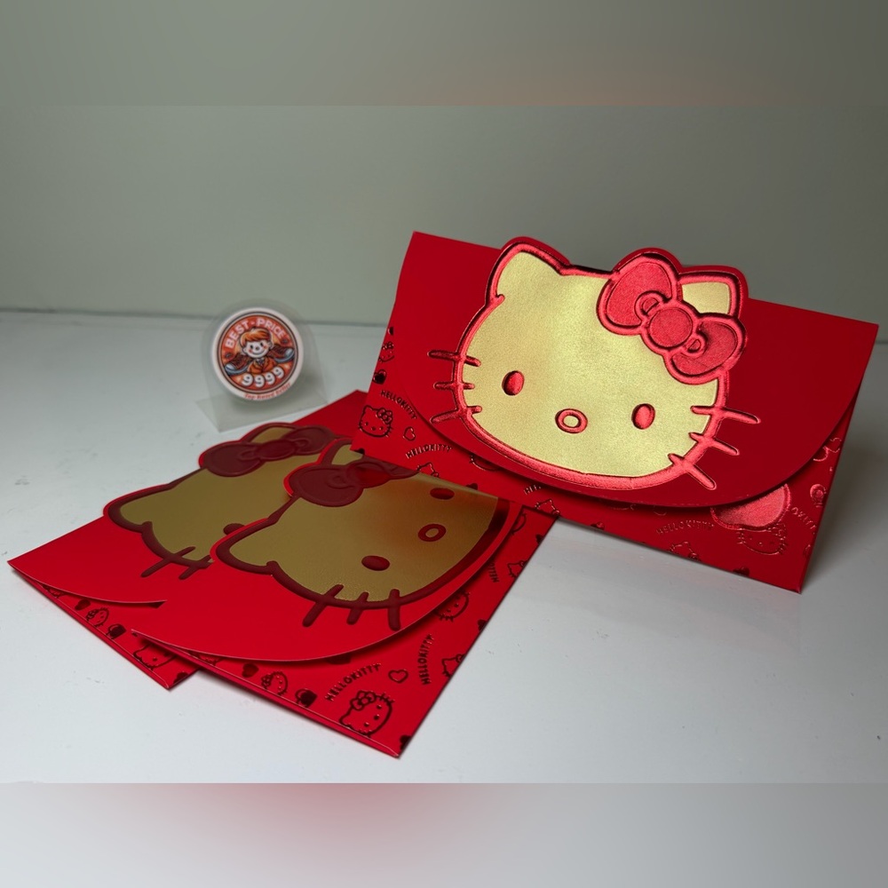 3Pcs Gold Kitty Cute Red Envelopes Lunar New Year 2026 for Lucky Money - New
